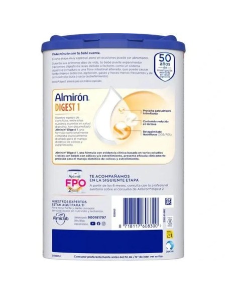 Almirón Advance Digest 1, Leche de Inicio Bebé Anti-Cólico y Estreñimiento, 800g