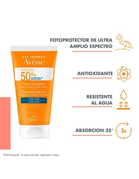 Avene Solar Fluido Sin Perfume SPF 50+, 50 ml