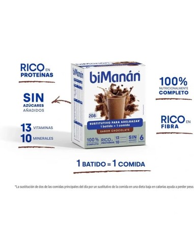 biManán Beslim Batido Sabor Chocolate 6 sobres