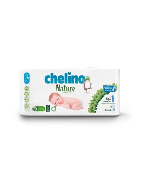 Chelino Nature Pañal Talla 1 (1-3 Kg), 28 unidades