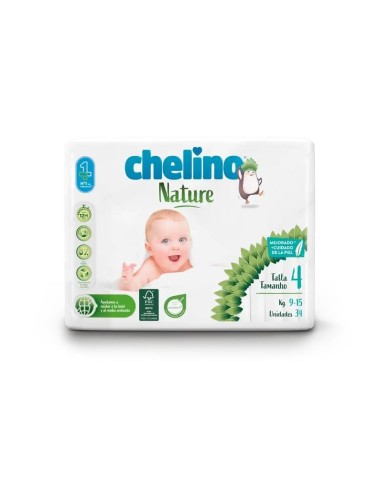 Chelino Nature Pañal Talla 4 (9-15 Kg), 34 unidades