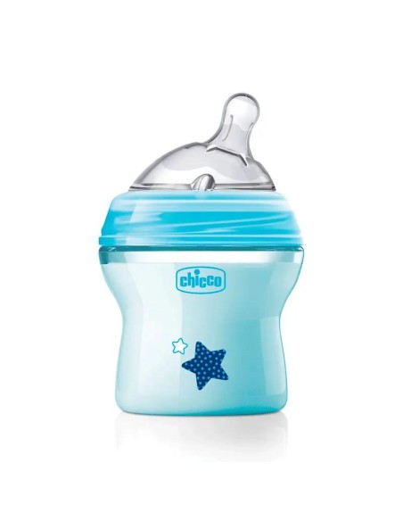 Chicco - Biberón Naturalfeeling Tetina Inclinada Flujo Normal +0 Meses Silicona Azul 150 ml