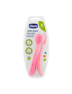 Chicco - Cuchara Blanda de Silicona Rosa +6 Meses, 2 unidades
