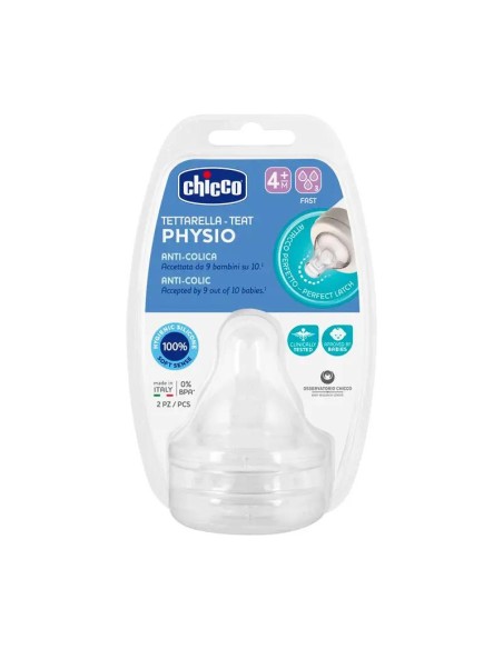 Chicco - Pack 2 Tetinas Silicona Physio Flujo Rápido +4 Meses Chicco - Pack 2 Tetinas Silicona Physio Flujo Rápido +4 Meses
