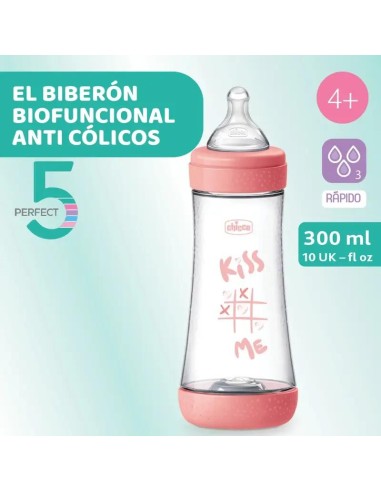 Chicco Biberón Perfect5 +4 Meses 300 Ml Silicona Rosa, 1 unidad