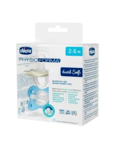 Chicco Chupete Physioforma Dual Soft Sil Azul 2-6 Meses, 2 unidades