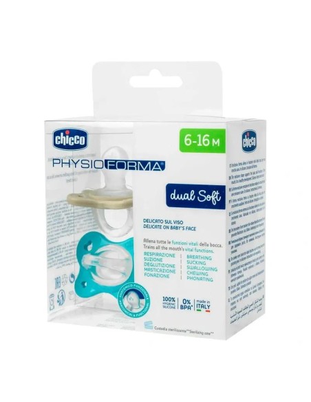 Chicco Chupete Physioforma Dual Soft Sil Azul 6-16 Meses, 2 unidades