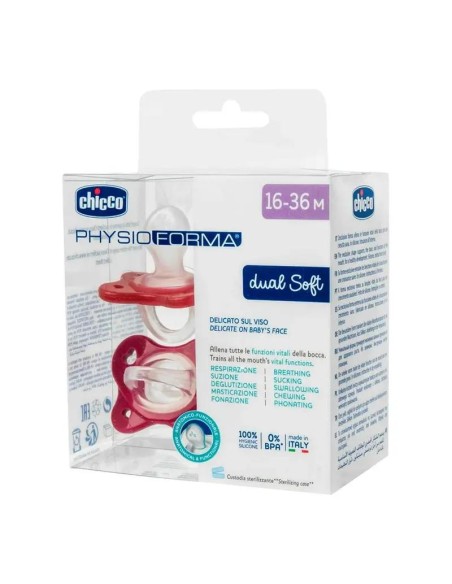Chicco Chupete Physioforma Dual Soft Silicona Rosa 16-36 Meses, 2 unidades