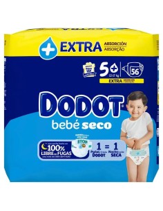 Dodot Bebé Seco Pañal Extra Jumbo Talla 5, 56 unidades
