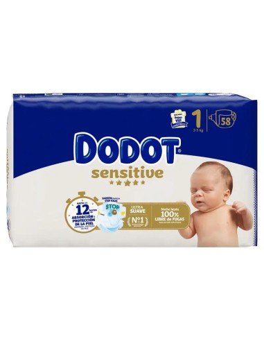 Dodot Sensitive Pañal Recien Nacido Talla 1 ( 2-5 Kg), 44 Unidades