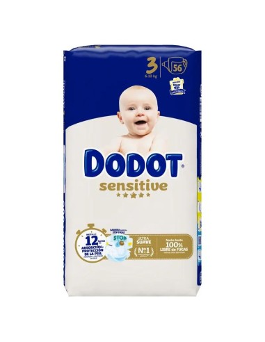 Dodot Sensitive Pañal Talla 3 (6-10 Kg), 56 Unidades