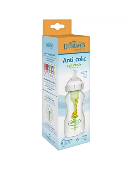 Dr. Brown's Biberón Boca Ancha Jirafa PP Options + Tetina Nº2, 270 ml