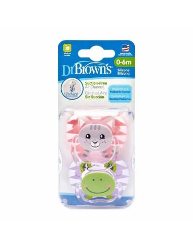 Dr. Brown's Chupete Prevent Classic Animal Faces T1 0-6 Meses Niña, 2 unidades