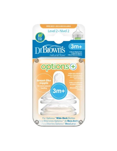 Dr. Brown's Tetina Options+ Nivel 2 Boca Ancha, 2 unidades