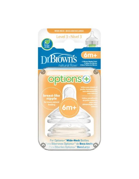 Dr. Brown's Tetina Options+ Nivel 3 Boca Ancha, 2 unidades