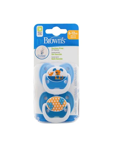 Dr.Brown's Chupete Prevent Classic Animal Faces T2 6-18 Meses Niño, 2 unidades