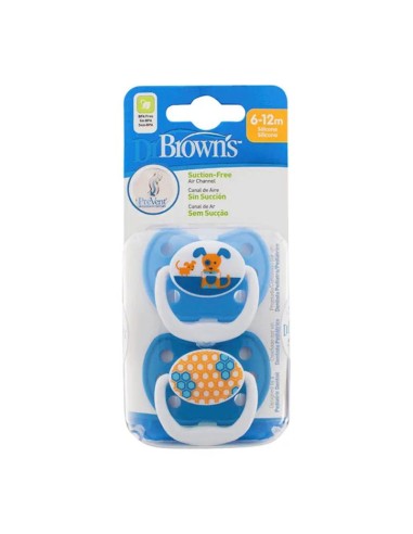 Dr.Brown's Chupete Prevent Classic Animal Faces T2 6-18 Meses Niño, 2 unidades