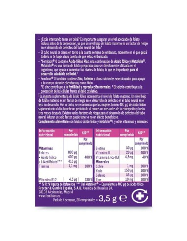 Femibion 0 Planificación del Embarazo con Ácido Fólico Plus, 28 comprimidos