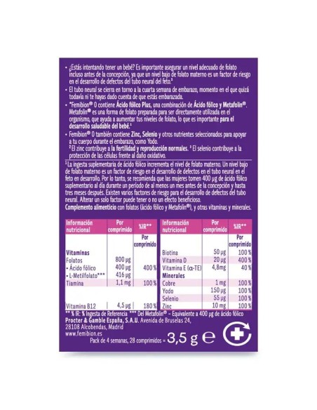 Femibion 0 Planificación del Embarazo con Ácido Fólico Plus, 28 comprimidos