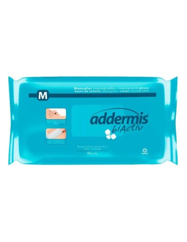 Addermis Biactiv Manopla Enjabonada Cuidado Lavado Corporal, 40 unidades